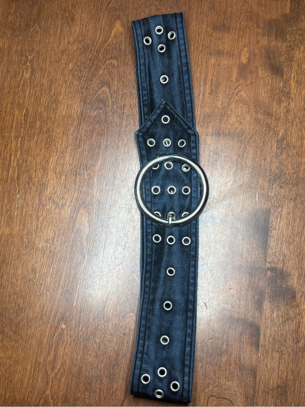 Vintage Wide Denim Grommet Belt